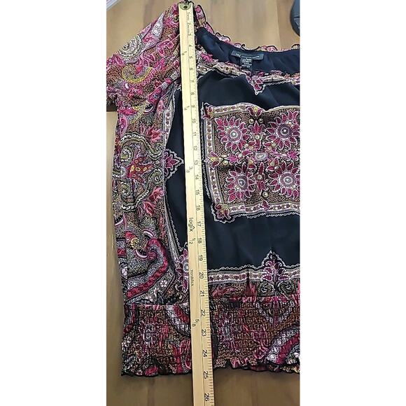 Boho Paisley Floral Puff Sleeve Blouse Pink Black Gypsy Romantic Top Sz L EUC - Picture 8 of 8
